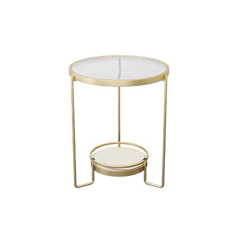 Modern 23.62" Tall Iron Frame End Table Round Glass Top Side Table with Shelf