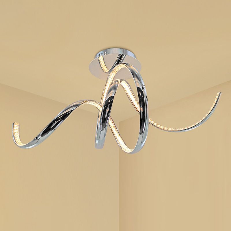 Crystal Twist Plafonnier LED contemporain à montage encastré en chrome, lumière chaude/blanche