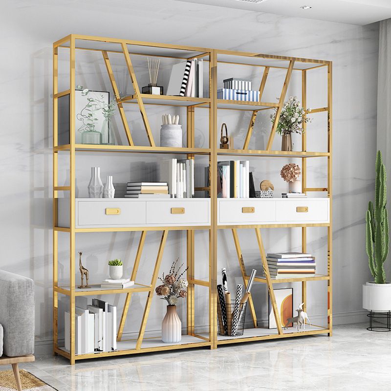 Glam Shelf Bookcase Open Back Metal Bookcase with Drawers for Home Office