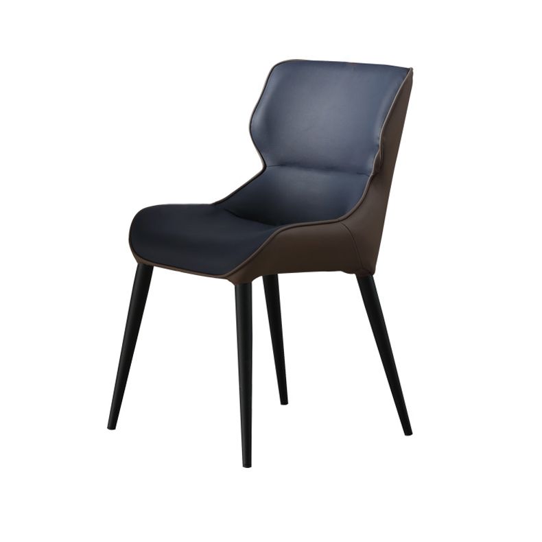 Scandinavian Style Faux Leather Dining Chair Solid Back Chair with 4 Black Finish Legs