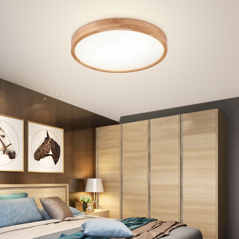 Plafonnier LED de forme ronde, moderne et Simple, en bois, 1 lumière, encastré, pour chambre à coucher