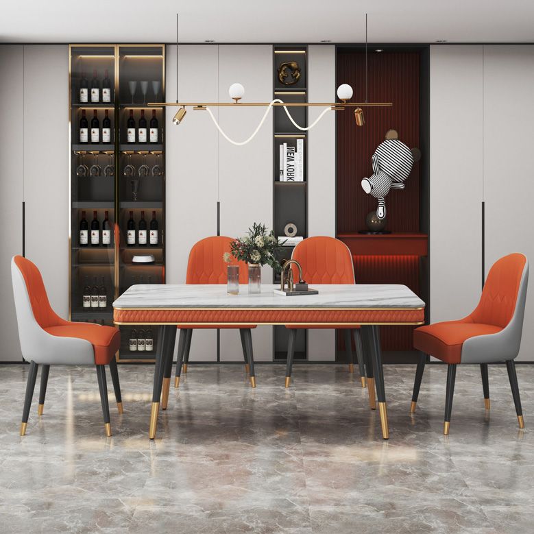 Rectangle Traditional Luxury Dining Table 4 Black Metal Legs Table for Dining Room