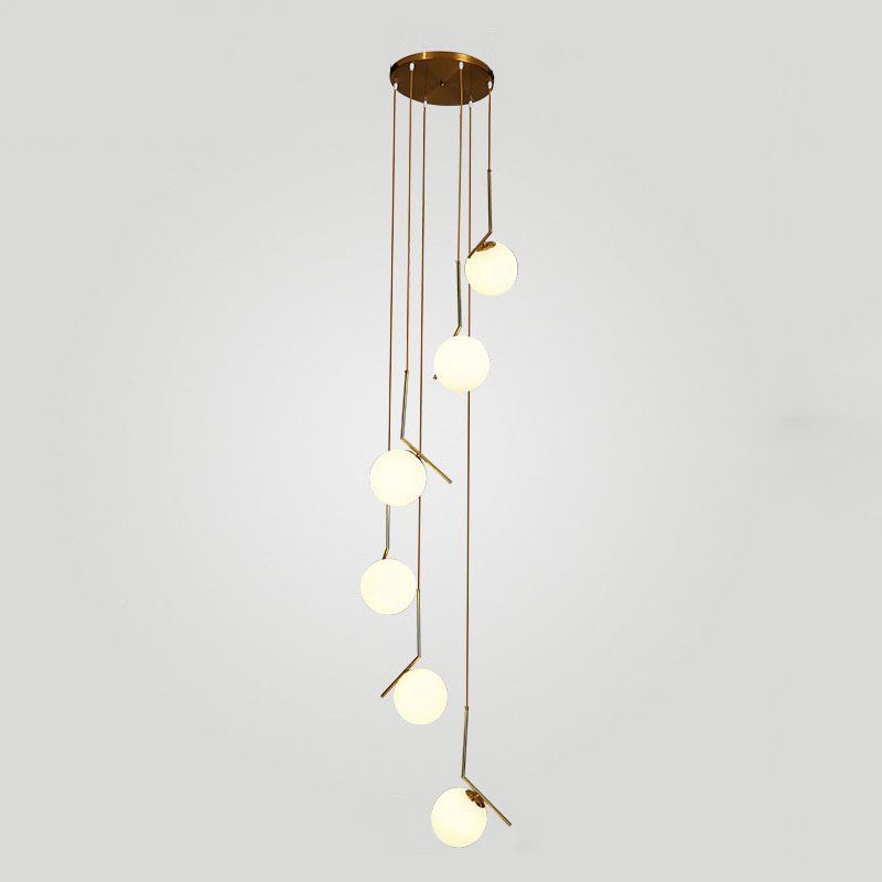 Minimalist Sphere Multi Light Pendant Opal Glass Living Room Suspension Lamp with Metal Arm