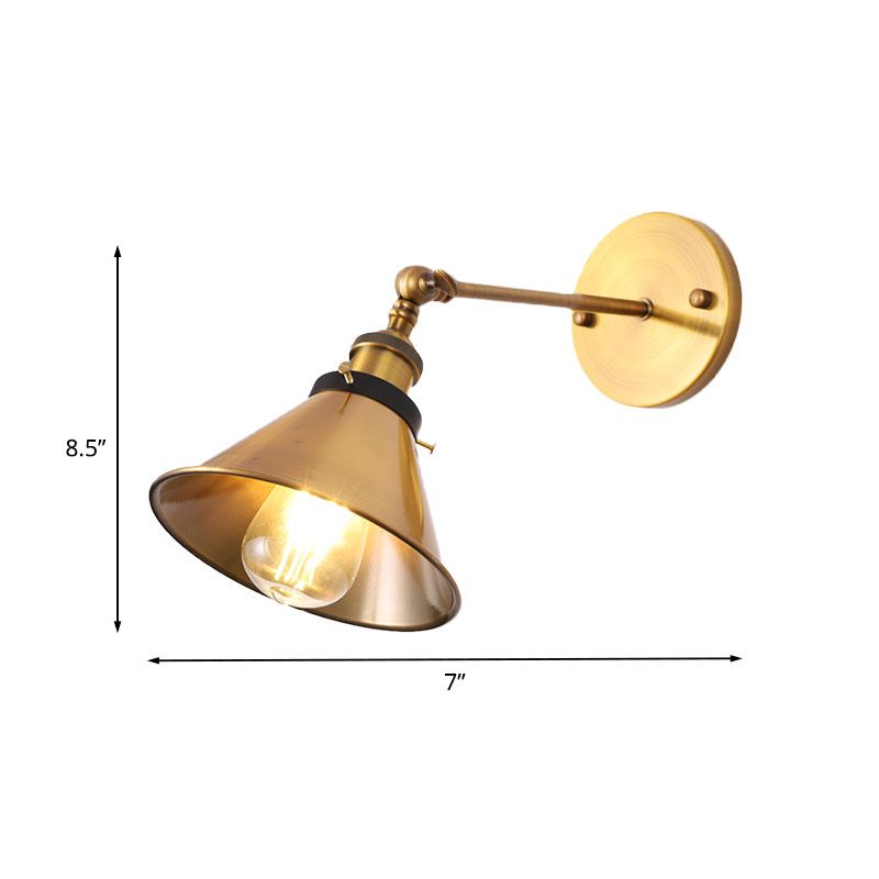 Iron Antiqued Gold Wall Lighting Conic/Barn Shade 1 Bulb Vintage Sconce Light Fixture with Adjustable Joint