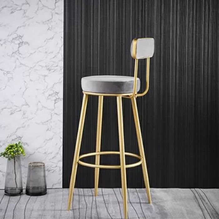 Glam Armless Backrest Counter Stool Iron Dessert Shop Bar Stool with Velvet Cushion