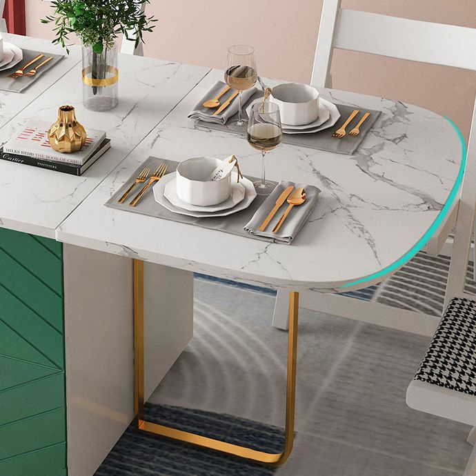 Mesa de comedor de piedra sinterizada de 59 '' de ancho Mesa Oval plegable moderna con base de caballete