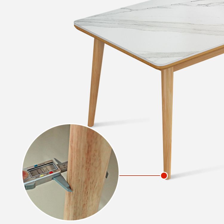 Modern White Rectangle Stone Dining Table with 4 Wooden Foot