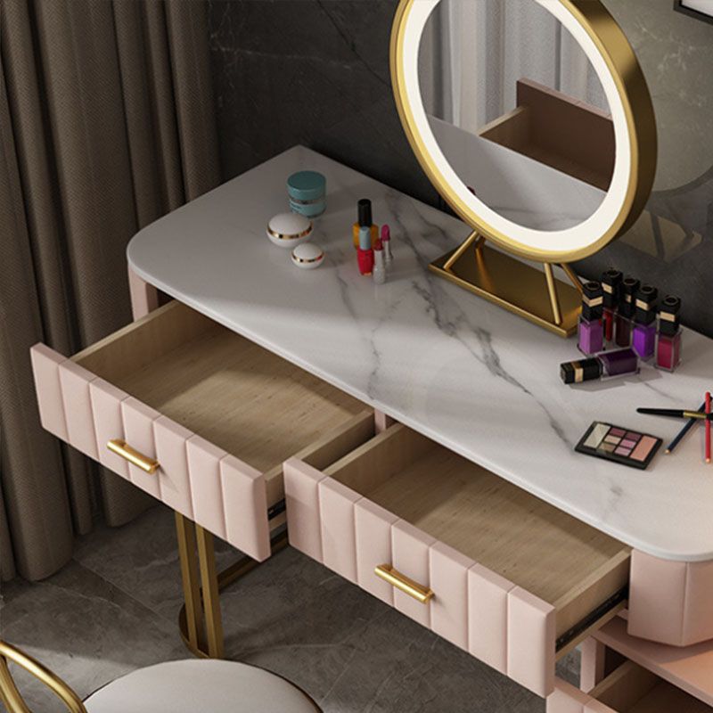 Glam With Drawer Straight Feet Marble Metal Bedroom Make-up Vanity