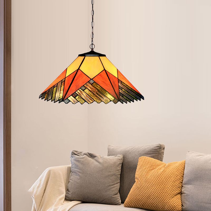 Conical White/Yellow/Orange Cut Glass Hanging Chandelier Baroque 2 Lights Bronze Suspension Pendant for Kitchen