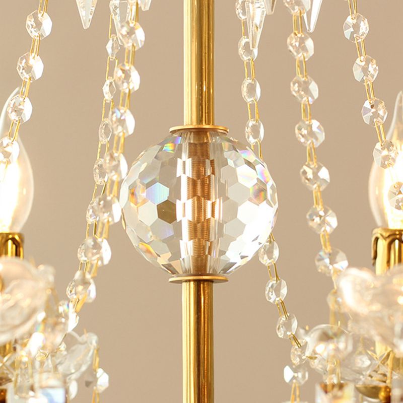 Gold Retro Rustic Style Crystal Large Chandelier Full Brass Candlestick Design Elegant Lighting Fixture for Living Room