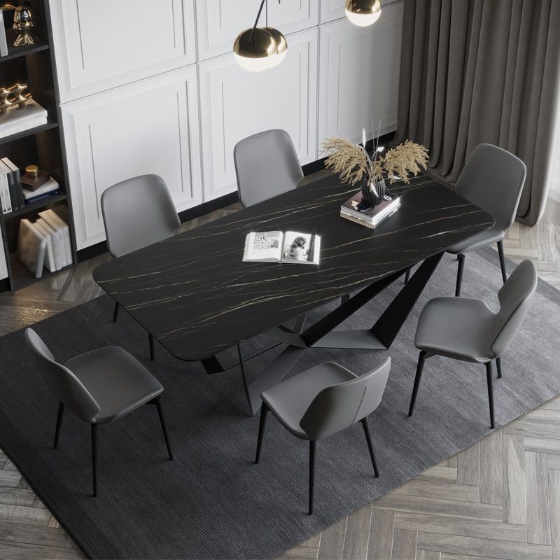 Rectangle Dining Table Set 1/2/7 Pcs Sintered Stone Table with Wingback Chairs