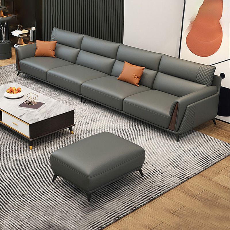 Genuine Leather Pillow Top Arm Sectionals 36.22"High Cushion Back Sofa, Black