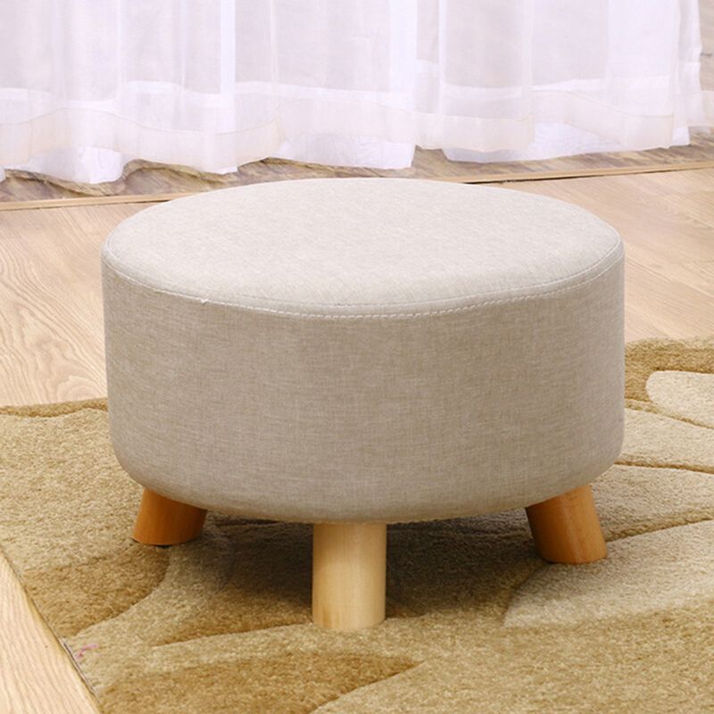 Contemporary Round Ottoman Footrest Plain Cotton Fade Resistant Sherpa Pouf