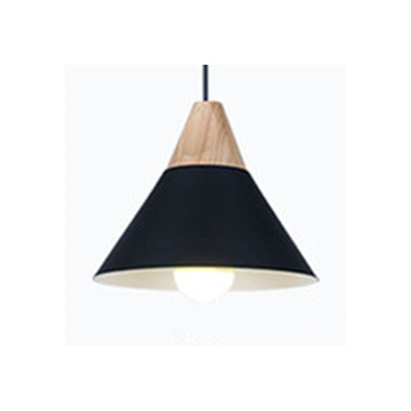 Single Head Coolie Pendant Light Modern Wood & Aluminum Black/Grey/Yellow/White Pendant Lamp for Bedroom