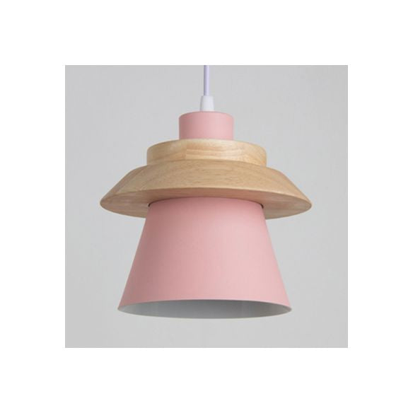 Coolie Shade Stairway Hanging Light with Wood Deco Metal 1 Light Asian Style Pendant Light