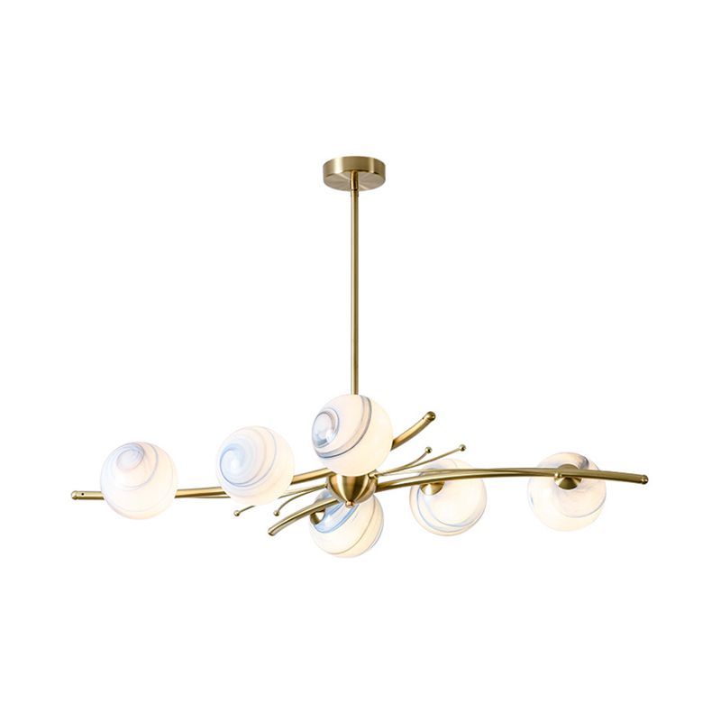 Spherical Frosted Glass Ceiling Light Modern 6-Head Gold Chandelier Lamp for Dining Room