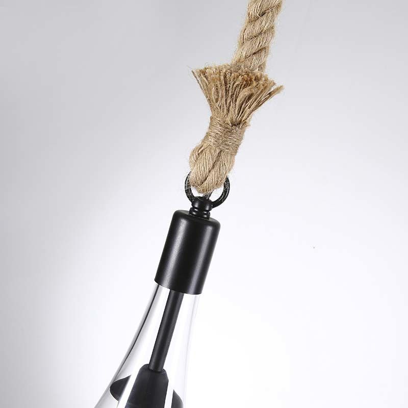 Clear Glass Urn/Trapezoid Pendant Lighting Industrial Style 1 Light Bedroom Hanging Light Fixture with Adjustable Rope