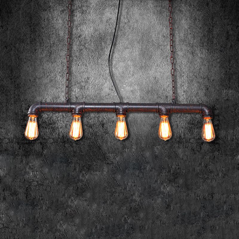 Expose Bulb Indoor Island Lighting with Pipe Vintage Metallic 5 Lights Weathered Copper Hanging Light
