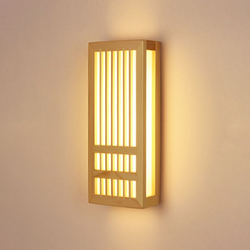 Japanese Style Led Wall Light Wooden Rectangle Shape Wall Lamp for Living Room