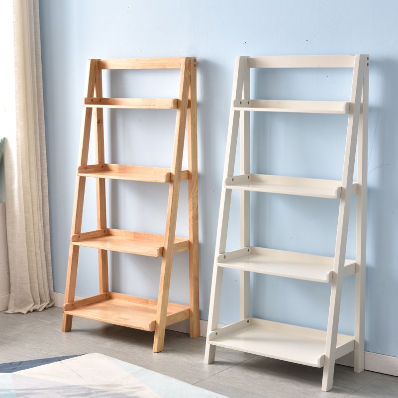 Contemporary Style Ladder Bookcase Wooden Vertical Open Back Book Shelf