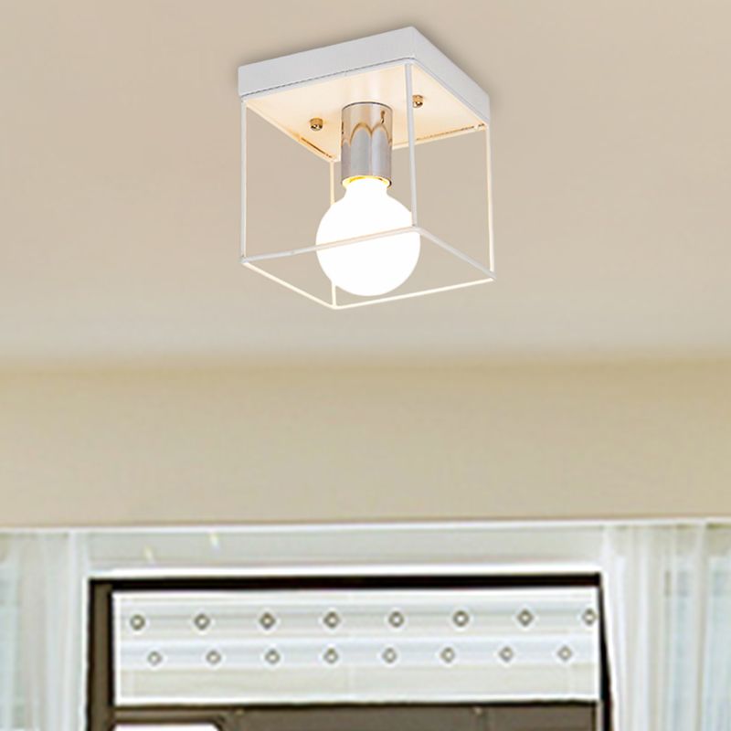 1 Light Ceiling Light Fixture with Frame Squared Shade Metal Industrial Indoor Flushmount Light in Black/White