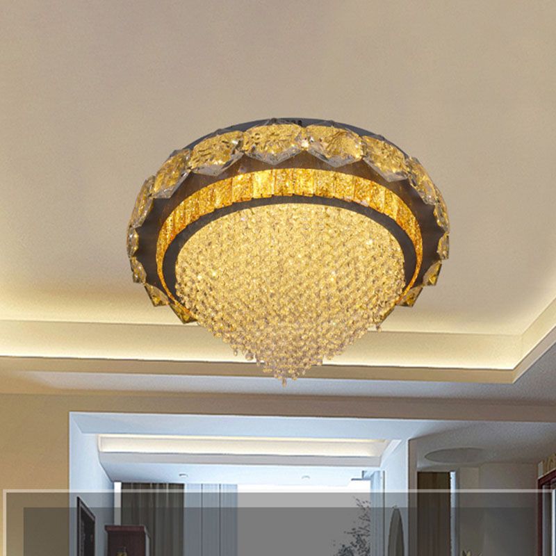 LED Clear Crystal Flushmount Lighting Contemporary Black Conical Bedroom Ceiling Mounted Light