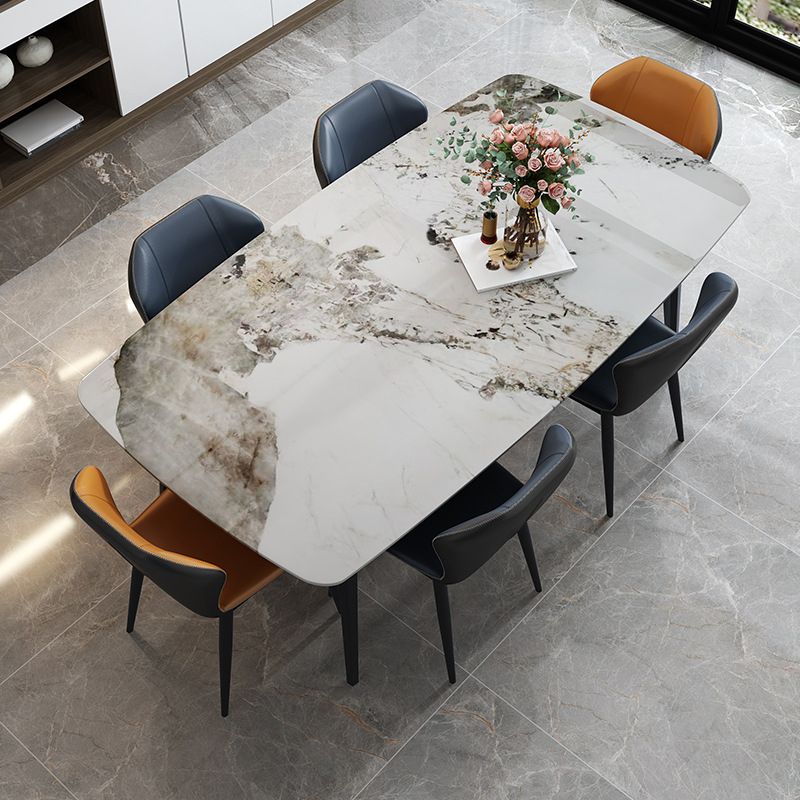 Contemporary Stone Dining Set 1/2/5/7 Pieces Dining Table Set with Solid Back Chairs
