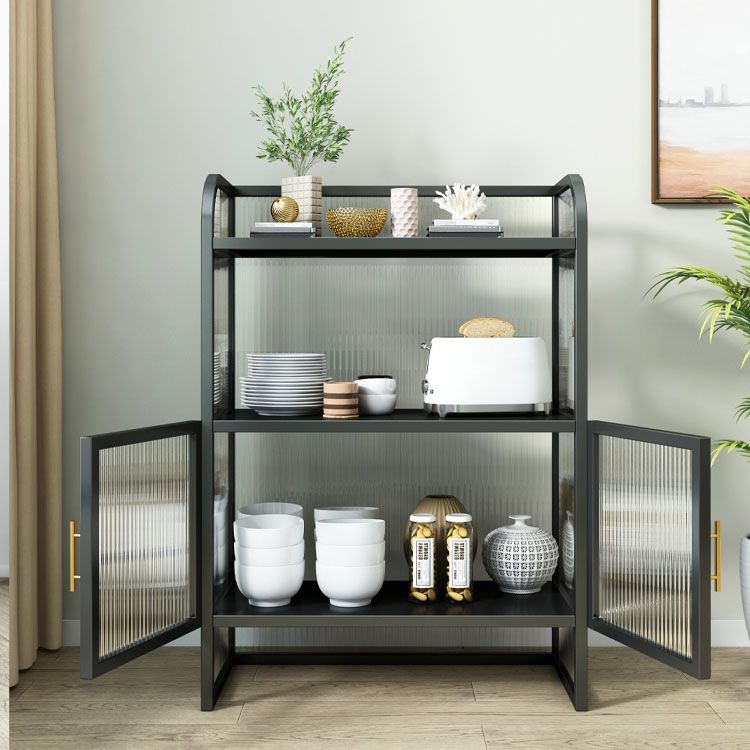 Glam Dining Server with Metal Frame Polished Finish Sideboard with Glass Doors