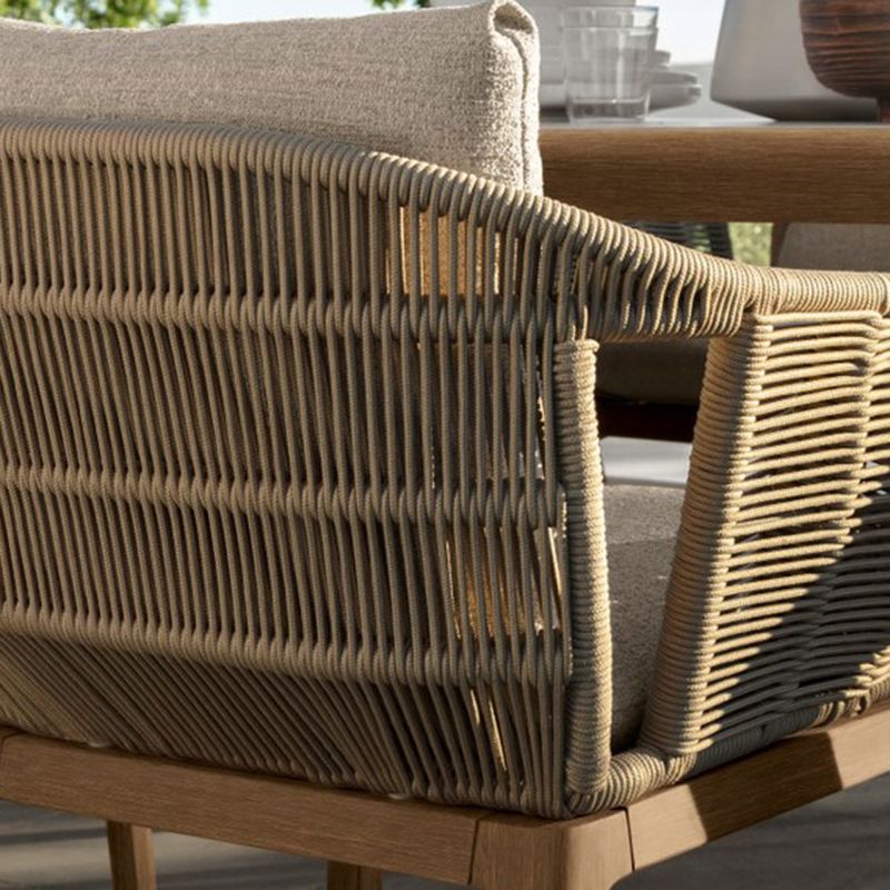 Tropical Upholstered Patio Arm Chair Gray Wood Gray Dining Armchair