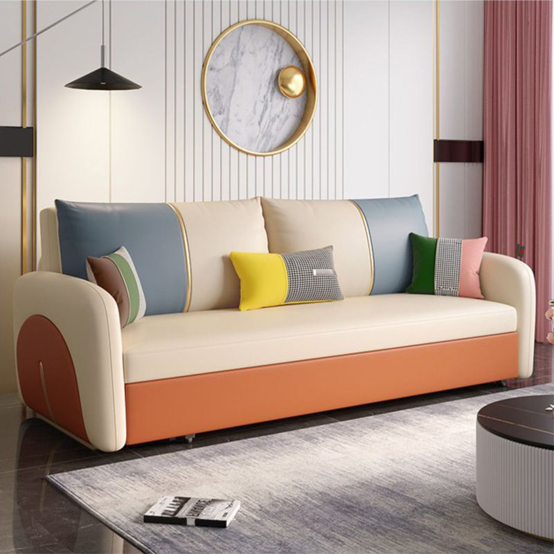 Faux Leather Square Arm Sofa Bed Contemporary Stain Resistant Convertible Sofa