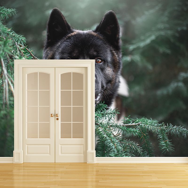Customized Fierce Akita Wall Mural Horizontal Photography for Sleeping Room Decoration
