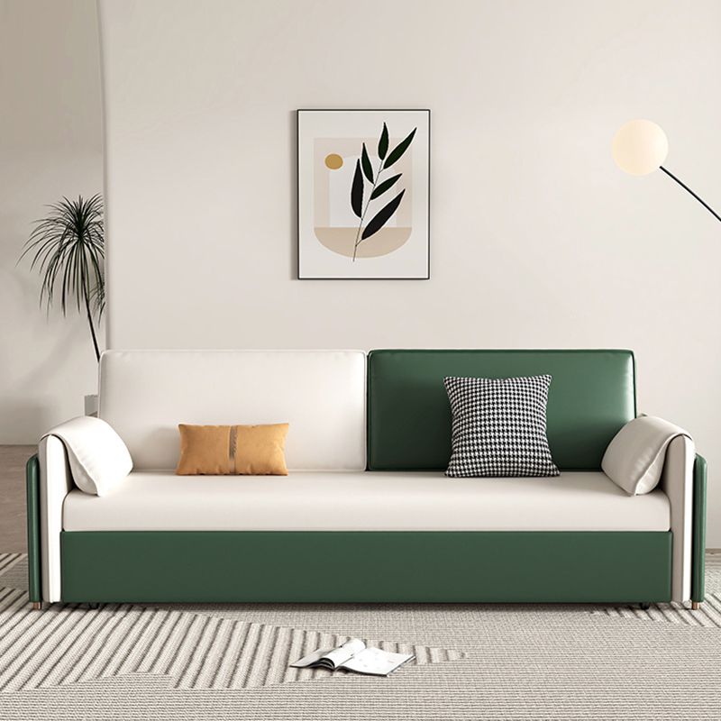 Modern Square Arms Sofa Pillows Included Solid Back Settee with Metal Legs