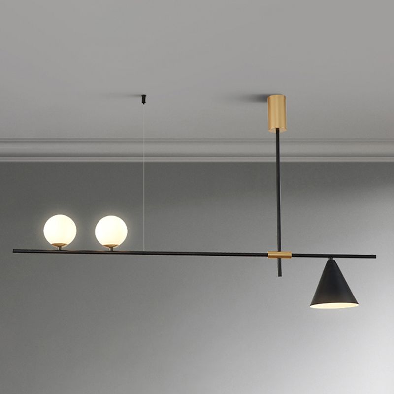 Metal Modern Ceiling Light Geometric Shape Island Light with Glass Shade for Living Room