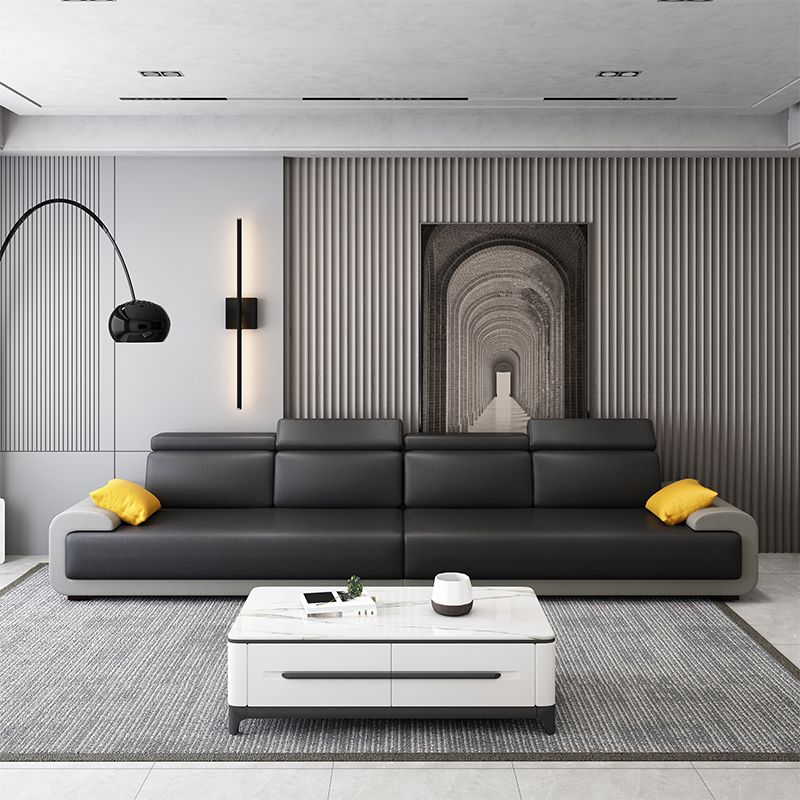 Contemporary Faux Leather Sectional Sofa Pillow Top Arm Cushions Seating for Living Room