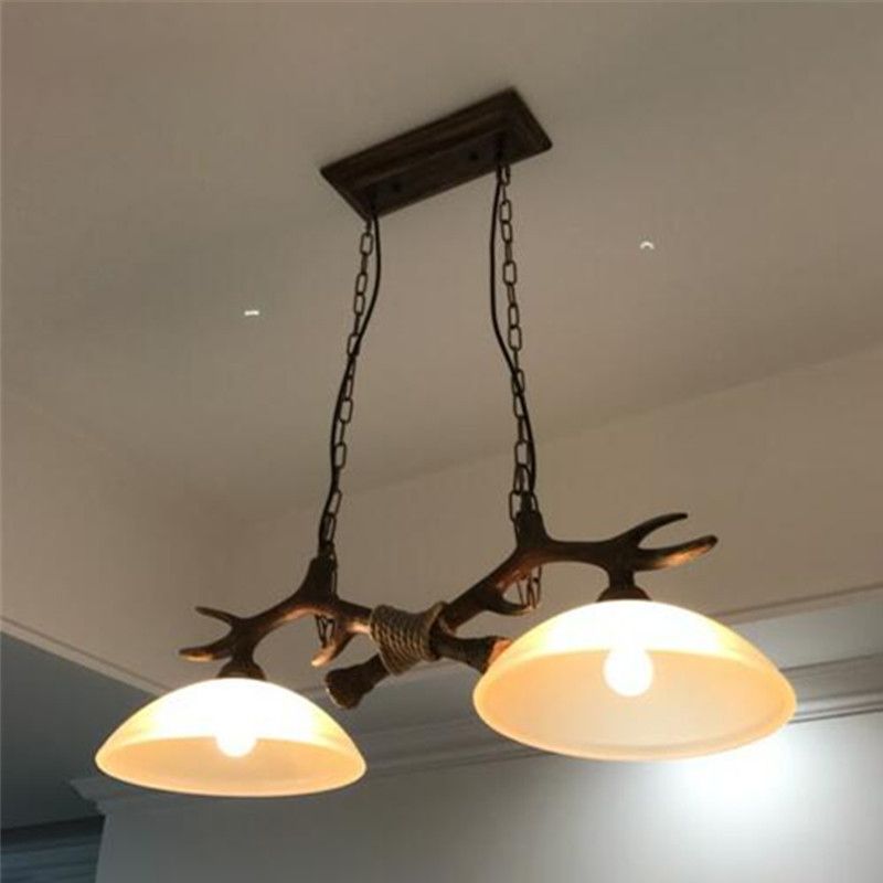 Wood 2 Lights Chandelier Light Fixtures Deer Antler Cottage Chandelier Lighting for Bar