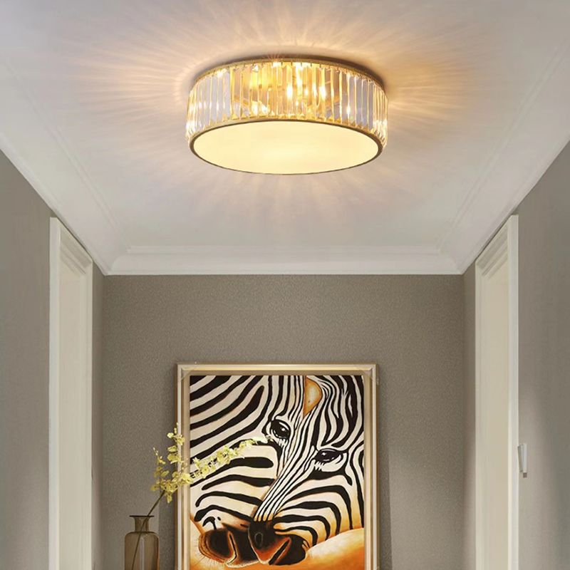 Crystal Drum Flush Lighting Minimal Flush Ceiling Light Fixture