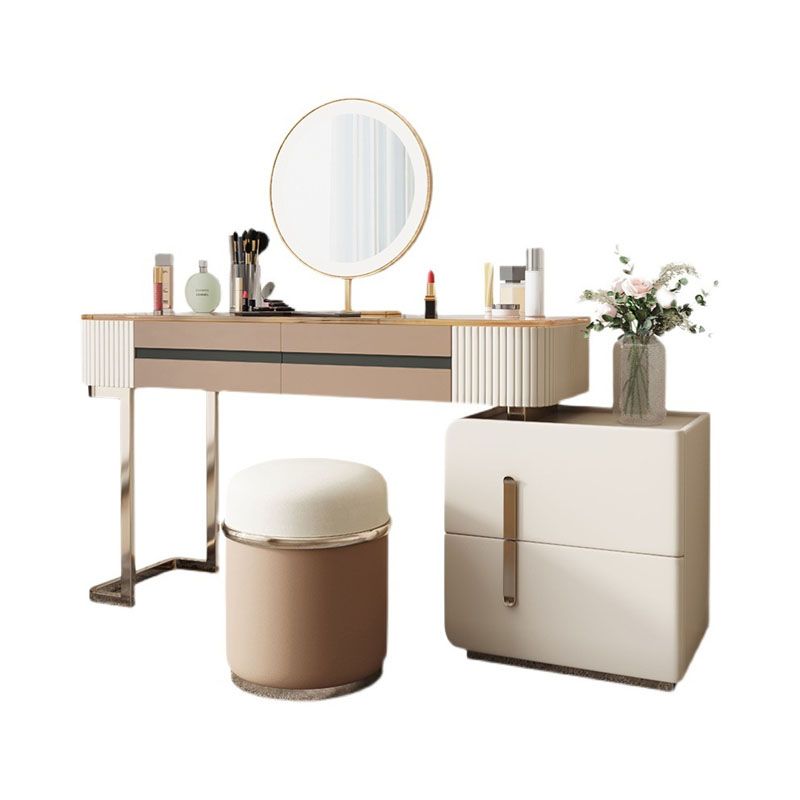 Glam Wood Makeup Vanity Desk Glass Top 4 Drawer Dressing Table