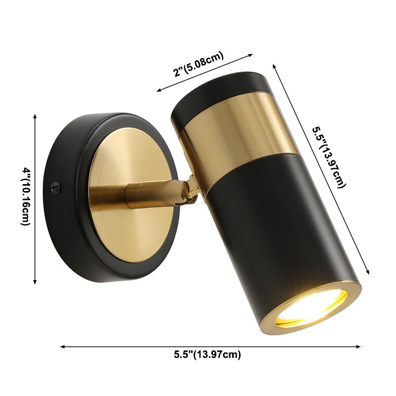 Postmodern Metal Cylindrical Wall Light 1-Head Adjustable Wall Spotlight in Black and Gold