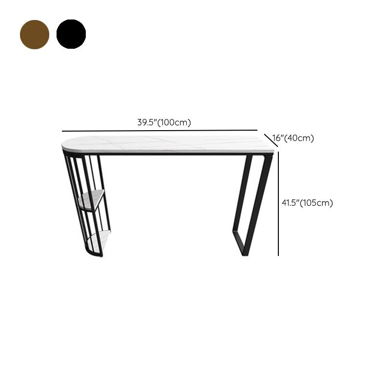 White Sintered Stone Bar Table Metal Base Dining Table with Storage Shelves