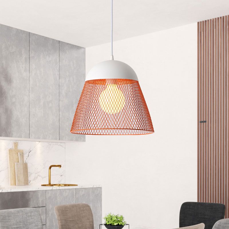 1 Bulb Wire Mesh Pendant Lamp with Dome Shade Metallic Nordic Living Room Suspended Light in Blue/Green/Orange