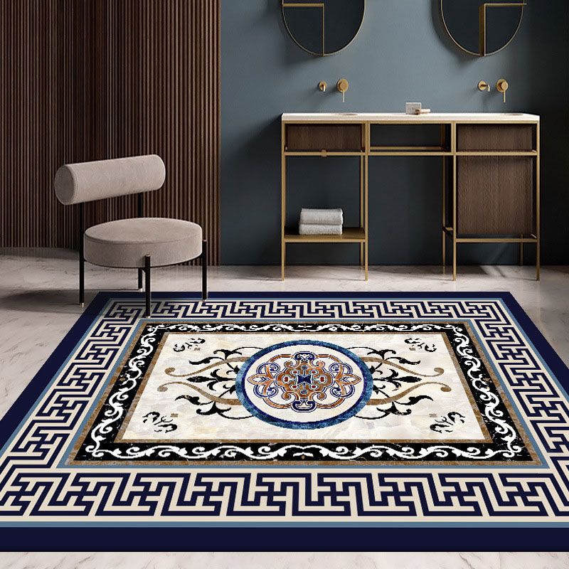 Traditional Border Pattern Rug Polyester Indoor Carpet Non-Slip Backing Area Rug for Living Room
