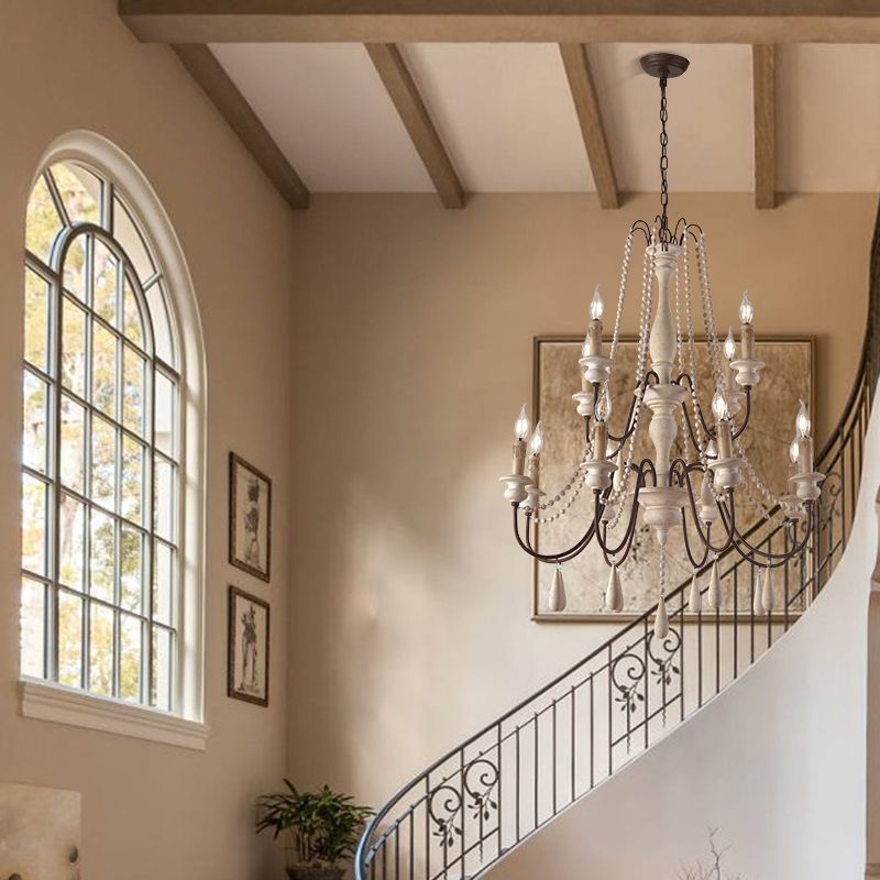 Candlestick Chandelier French Country Wooden Dining Room Hanging Light Fixture