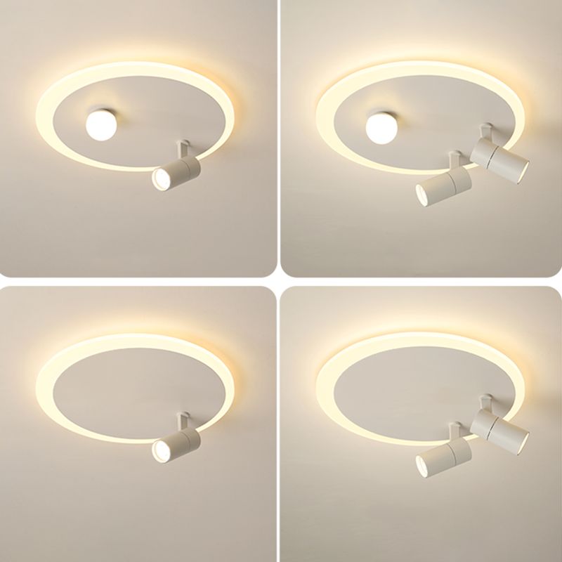 White Circular LED Semi Flush Ceiling Light in Modern Concise Style Wrought Iron Flush Mount for Living Room