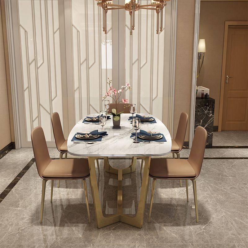 Traditional Luxury Rectangle Furniture Marble Trestle Base Dinner Table