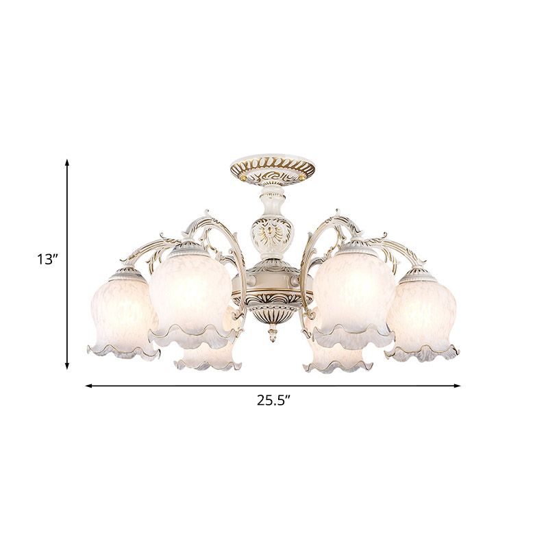 Blume Wohnzimmer semi Flush Rustikale Weiss Glas 3/5/6 Bulben Beige Flush Mount Light Halterung
