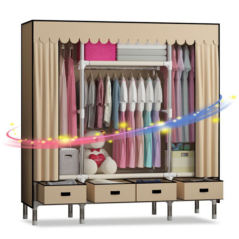 Contemporary Wardrobe Armoire with Drawer Steel Wardrobe Closet