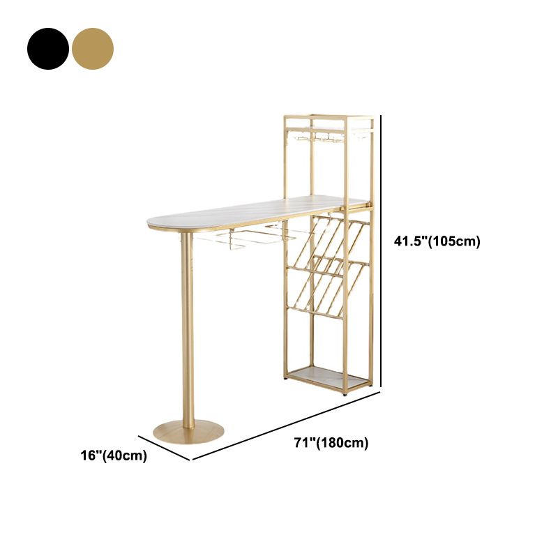 Glam Style Storage Bar Table 42-inch Height Stone Top Pub Table