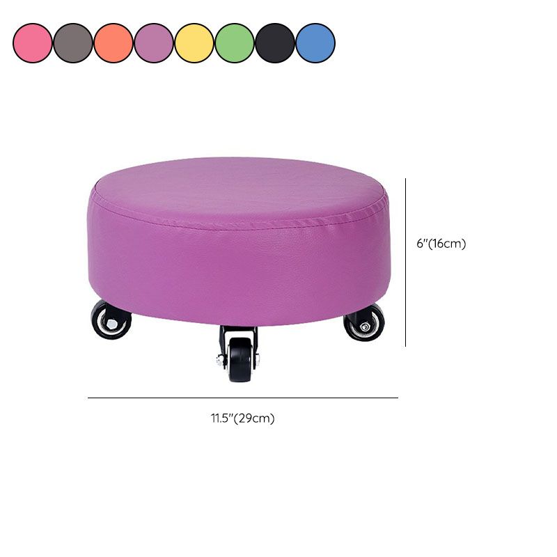 Modern Pouf Ottoman Faux Leather Upholstered Solid Color Round Ottoman with Wheels