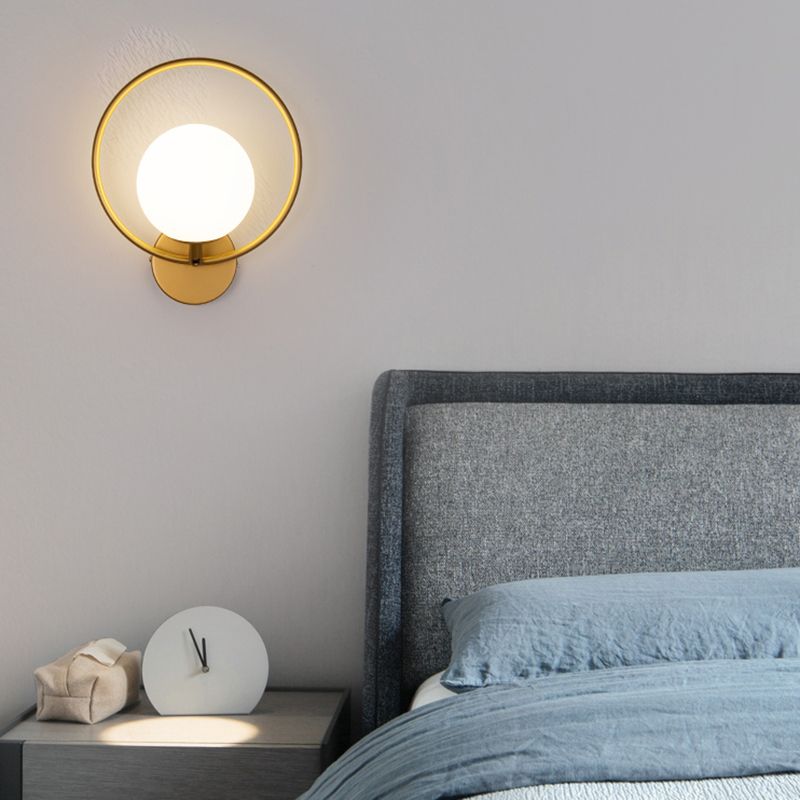 Modern Style Wall Mount Lamp 1-Light Spherical with Glass Shade for Bedroom