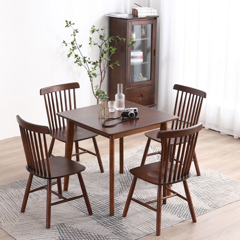 Square Shape Industrial Dining Table Wood Color Fixed Table with Rubberwood Solid Wood